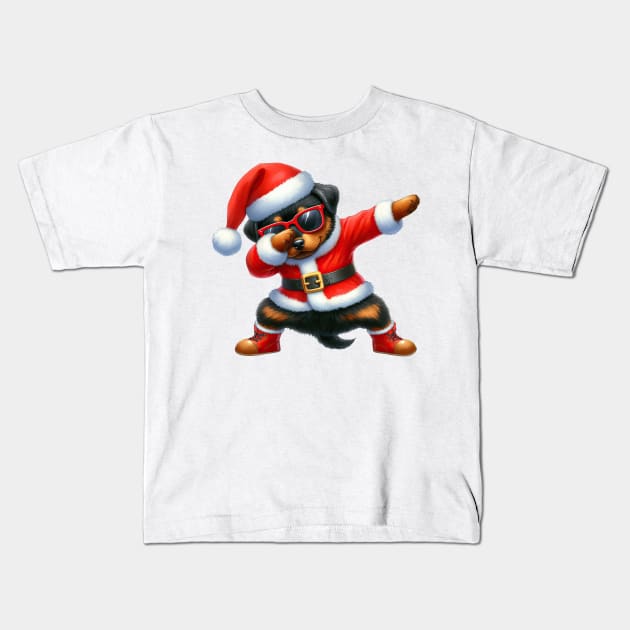 Christmas Rottweiler Dog Dabbing Dance Kids T-Shirt by Chromatic Fusion Studio